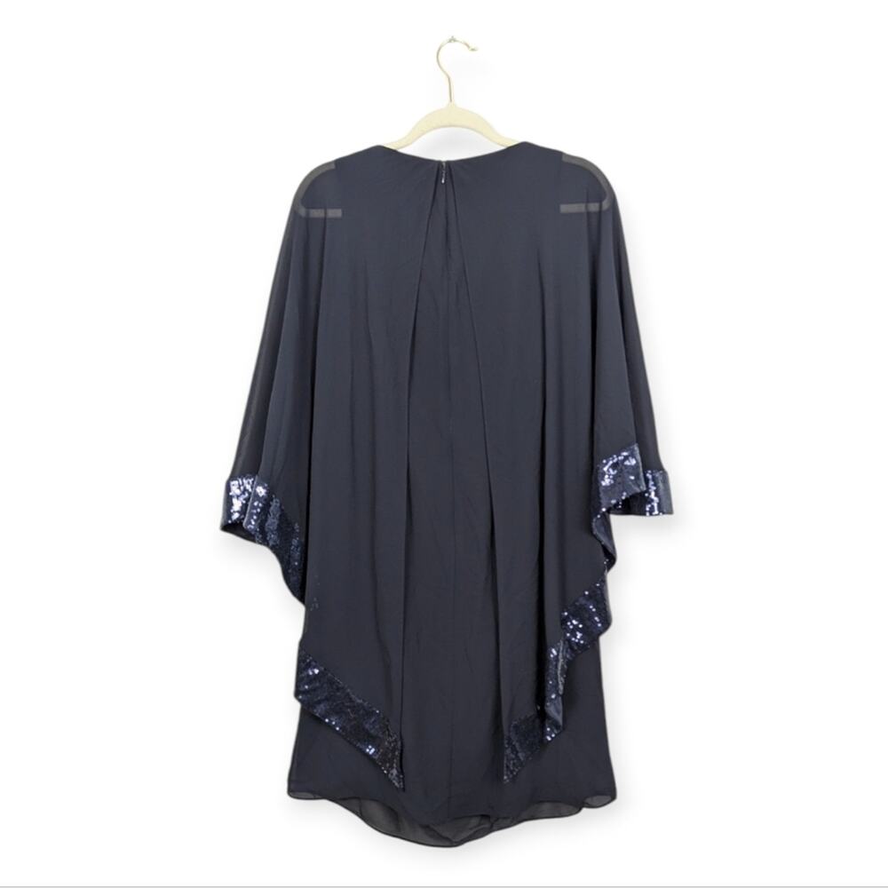Vince Camuto Cape Sheath Dress 8 Navy Sequin Trim Cocktail NWT - Picture 2 of 9